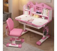 toxaaiwr Set di scrivania e sedia per bambini, scrivanie con cassetto, libreria, altezza regolabile, set di sedie per studiare, leggere, imparare, scrivere, per ragazze e ragazzi (rosa)