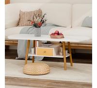toxaaiwr Tavolino da caffè ovale, per soggiorno, casa, divano, tavolino da tè, stile crema, tavolino ovale moderno con ripiano portaoggetti, bianco, 100 cm