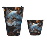 TOXOCMDKLE Astuccio telescopico di grande capacità, con foglie autunnali e un portapenne con lupo, astuccio per cancelleria, retrattile, per trucchi e cosmetici, per forniture per ufficio, Foglie