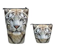 TOXOCMDKLE Astuccio telescopico di grande capacità, con rami di pino, portapenne, astuccio per cancelleria, retrattile, astuccio per cosmetici, per forniture per ufficio, Tigre bianca., Taglia unica