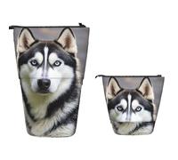 TOXOCMDKLE Astuccio telescopico di grande capacità portapenne con cani husky, astuccio per cancelleria pop up, astuccio retrattile per matite in piedi, borsa per cosmetici per forniture per ufficio