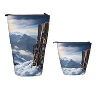 TOXOCMDKLE Astuccio telescopico di grande capacità, portapenne con lupo selvatico, astuccio per cancelleria, retrattile, astuccio per cosmetici, per forniture per ufficio, Sci in Montagna, Taglia