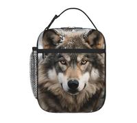 TOXOCMDKLE Borsa termica per il pranzo per donne e uomini, portatile, riutilizzabile, con immagine di lupo nella neve, borsa per il pranzo per lavoro, picnic, viaggi