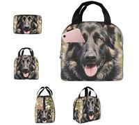 TOXOCMDKLE Borsa termica per il pranzo per donne e uomini, portatile, riutilizzabile, scatola per il pane, colore nero, pastore tedesco, borsa tote per lavoro, picnic, viaggi