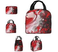 TOXOCMDKLE Borsa termica per il pranzo per donne e uomini, portatile, riutilizzabile, scatola per il pane, rosso, nero, bianco, astratto, borsa per il pranzo, per lavoro, picnic, viaggi