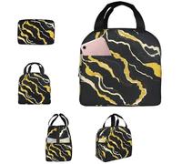 TOXOCMDKLE Borsa termica per il pranzo per donne e uomini, portatile, riutilizzabile, scatola per il pane in marmo nero oro borsa per il pranzo per lavoro picnic viaggi