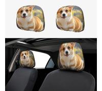 TOXOCMDKLE Copertura per poggiatesta auto, 2 pezzi, traspirante, copertura per poggiatesta con simpatico cane Corgi, accessori per auto, protezione antipolvere universale
