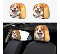 TOXOCMDKLE Copertura per poggiatesta auto, 2 pezzi, traspirante, copertura per poggiatesta con simpatico cane corgi per auto, accessori per auto, protezione antipolvere universale, decorazione