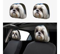 TOXOCMDKLE Copertura per poggiatesta auto, 2 pezzi, traspirante, copertura per poggiatesta per cani Shih Tzu, accessori per auto, universale, antipolvere, decorazione