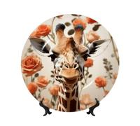 TOXOCMDKLE Piatto decorativo da 17,8 cm, in ceramica Bone China, con espositore, giraffa in piedi tra i fiori, piatti decorativi in ceramica, per soggiorno, artigianato artistico