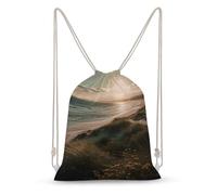 TOXOCMDKLE The Seaside - Zaino con coulisse, pieghevole, per sport, palestra, shopping, yoga, Erba in riva al mare, 35x50cm