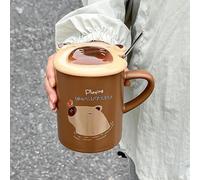 TOXVEK Simpatica Tazza In Ceramica Capibara Con Coperchio E Cucchiaio, Tazza Da Caffè Creativa Per La Casa, Tazza Da Tè Per Ufficio, 400 Ml