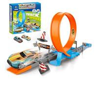 Toy Car Track Set, Construction Truck Playset, Vehicle Racing Kit, Game, Toddler Activity Toys, Interactive 360 Degree Track for Birthday Easter Party Travel Home, 10.08x9.84x1.97 Inches