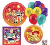 Toy Story 5 - Set di accessori per feste di compleanno, 16 persone | 16 piatti da cena e dessert, 16 tovaglioli inclusi, 8 palloncini inclusi, tema compleanno per bambini