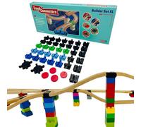 TOY2 Builder Set XL con 44 connettori per binari, compatibile con ferrovia BRIO e mattoncini Lego Duplo, set da costruzione 5 diversi connettori per pista, ferrovia in legno sostenibile e binari