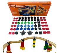 TOY2 Engineer Set con 64 connettori per binari compatibili con ferrovia BRIO e mattoncini Lego Duplo, set da costruzione 6 diversi connettori per traccia - ferrovia in legno sostenibile e binari