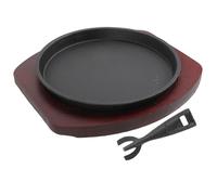 TOYANDONA 1 Set Teglia da Forno a Piastra di Ferro Ispessita Padella per bistecche bistecchiera di Ferro Piatto Barbecue Piastra per bistecche Piastra di Cottura di Legno Colore Casuale