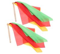 TOYANDONA 1paio Bacchette Per Waist Drum Legno Con Foulard Per Danze Ritmiche e Per Adulti e Ragazza Scialle Rosso Giallo e Verde