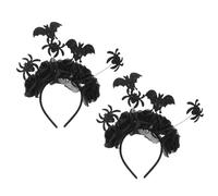 TOYANDONA 2 pezzi Fascia Capelli Halloween Stile Oscuro con Volatile Nero e Rosa Finta Cerchietto Floreale Costume Donna per Feste Day Of The Dead e Travestimenti Mascherati