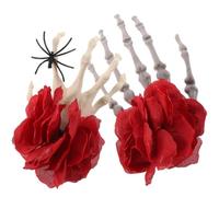 TOYANDONA 2 Pezzi Fermaglio per Chioma Mano Scheletro e Decorazione Rosa Rossa in Plastica e Tessuto, Leggero e Comodo, per Feste di Halloween e Costumi Creativi