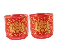 TOYANDONA 2 Pezzi Lotus Flower Offering Cups High-temperature Fired Buddhist Water Supply Bowls Smooth Polished Edges Home Decoration And Ritual Containers