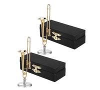 TOYANDONA 2 set di trombone in miniatura: trombone in miniatura placcato in oro e rame con custodia nera e supporto per decorare la casa delle bambole, per gli amanti della musica.