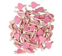 TOYANDONA 50pcs Mini Mollette Legno del Fumetto Amore Cuore di Fissaggio per Foto Carta Pittura Decorazione della Festa (Rosa)