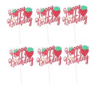 TOYANDONA 6 Decorazione Per Torta Alla Fragola Decorazioni Per Torte Fragole Primo Compleanno Cake Topper Stuzzicadenti in Legno Topper Per Torta Rosso Legno