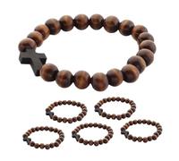 TOYANDONA 6 Pezzi Bracciale Artigianale con Perle di Legno Rotonde e Croce Confezione da Accessorio Naturale e Leggero per Ogni Occasione