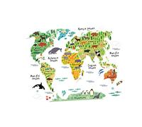TOYANDONA Adesivi Murali Mappa Del Mondo Animale Per Bambini, Dimensioni 73x95 Cm, Decorazione Educativa Per Cameretta e Soggiorno, Rimovibili e Facili Da Applicare