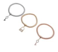 TOYANDONA Braccialetti Elastici Multistrato Ciondoli di Cristallo e Portachiavi a Forma di Lucchetto, Set da 3 Pezzi Catena Popcorn e Strass per Donna, Accessori Moda Versatili per Uso