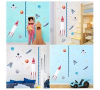 TOYANDONA Cartoon Height Measure Wall Stickers for Kids Rooms Fun Outer Space Easy to Apply Removable Decals for Nursery and Play Areas