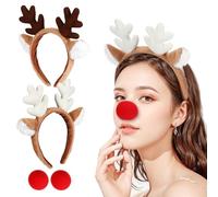 TOYANDONA Cerchietti Natalizi con Corna di Renna E Naso di Rudolph - Cerchietti per con Corna di Cervo, Accessori per Costumi per Feste, Riunioni di Famiglia Ed Eventi Scolastici