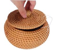 TOYANDONA Cesto Rotondo in Rattan Naturale con Coperchio Piccolo Organizer Fatto Mano per Riporre Oggetti per Bagno Cucina Soggiorno Design Funzionale e Decorativo