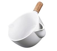 TOYANDONA Ciotola Separatrice di Olio in Ceramica Bianca con Manico Antiscivolo Filtro per Zuppa e Grasso Strumento Pratico per Cucina Domestica e Ristoranti