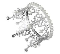 TOYANDONA Corona per Decorazione Torta Argento in Lega con Strass e Perle Vintage, Elegante Centro Tavola e Accessorio per Festa e Prom