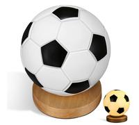 TOYANDONA Lampada da Tavolo a Tema Calcio - Luce Notturna 3d a Forma di Pallone da Calcio, Dimmerabile Tramite Tocco, con Base in Legno E Cavo Usb, Lampada da Comodino a Tema Sportivo per La