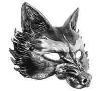 TOYANDONA Maschera di Volpe 3D in Schiuma di Poliuretano Nera Dettagli Argento, Maschera a Mezzo Viso Leggera e Traspirante per Carnevale, Halloween e Feste Costume da Adulto