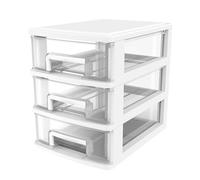 TOYANDONA Mobiletto Portaoggetti da Scrivania a 3 Strati in Plastica Bianca Trasparente Cassetti, Organizer per Cosmetici e Portaoggetti Vari, Salvaspazio e Portatile per Ufficio, Studio