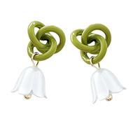 TOYANDONA Orecchini Pendenti Donna in Lega Verde Forma di Giglio Design Delicato e Versatile Accessorio Moda per Cerimonie e Uso Quotidiano