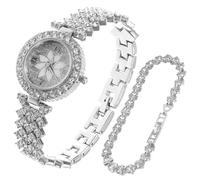 TOYANDONA Orologio da Polso Donna con Pietre Decorative e Bracciale Gioiello, Quarzo Analogico a 3 Lancette, Metallo Argento, Fashion, Regalo per Mamma e Figlia, San Valentino e