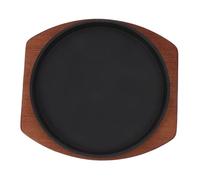 TOYANDONA Padella Fajita in Ghisa con Base in Legno Piastra Grill Rotonda Antiaderente per Cucina Servizio Steak e Bbq Adatta per Piani Cottura a Induzione e a Pulizia Facile