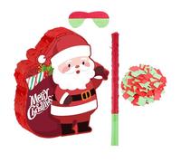TOYANDONA Pignatta di Babbo Natale Rossa da 37 CM con Bastone e Benda Gioco di Caramelle per Feste Natalizie in Famiglia Decorazione Resistente e Spaziosa per Riunioni e Attività Festive