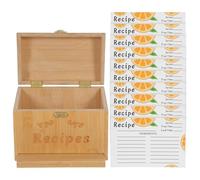TOYANDONA Scatola per Ricette in Bambù Beige con Porta Telefono, Supporto per Ricette e Slot per Schede, Set con Carte, per Cucine Piccole e Appartamenti