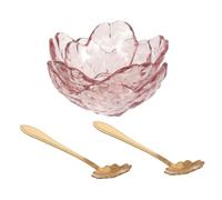 TOYANDONA Set 2 Ciotole Rosa in Vetro a Forma di Fiore per Oli Essenziali, Ciotole Piccole per Massaggi e Saloni di Bellezza, con 2 Cucchiai in Metallo, per Uso Estetico e Spa
