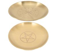 TOYANDONA Set 2 Pezzi Piatto Cerimoniale in Ottone Dorato e Argento, Vassoio per Portacandele Cerimoniale, Piatto Decorativo per Candelabro e Accessori Cerimoniali, Forniture per Casa e