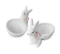 TOYANDONA Set 2 Pezzi Statua Coniglio in Porcellana Bianca, Contenitore Caramelle e Porta Chiavi, Decorazione da Tavolo Adorabile per Casa e Ufficio