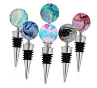 TOYANDONA Set 6 Pezzi Tappi Per Vino e Tappi Per Bottiglie in Lega Decorazioni a Cono e Sfera in Marmo, Sigilli Per Bottiglie Di Bevande Resistente Alla Ruggine Per Bar, Matrimoni e Feste