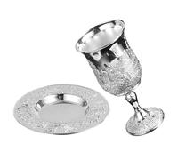 TOYANDONA Set Bicchieri da Vino Kiddush con Piattino in Metallo Argentato, Coppa dello Shabbat Judaica Leggera e Versatile per Feste e Cerimonie Religiose