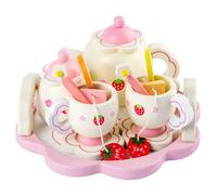 TOYANDONA Set da Tè per Bambine: Set da Tè in Legno per Giochi di Ruolo, Giocattoli di Simulazione, Accessori da Cucina per Bambini per Feste di Compleanno da 3 a 12 Anni (rosa)